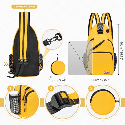 Convertible Sling Bag with Coin Pocket, 11" Tablet Crossbody Mini Backpack with Headphone Jack Casual Pack for Women Men Travel, Yellow - color: Yellow, size: Large