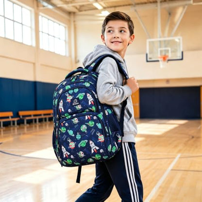 MYGOO Boys School Backpack Campus Astro Navy Bookbag for Elementary Middle School Ages 5-12, 17 inch Large Capacity 24L Kids Student Travel Bags - color: Campus Astro Navy