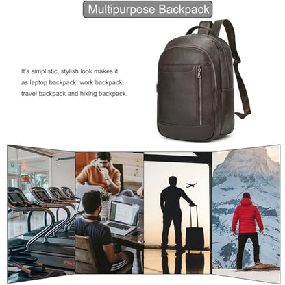LUUFAN Genuine Leather Backpack for Men, Casual Shoulder Bag Multi Pockets Daypack 15.6 Inch Laptop Bag for Travel Business Outdoor, Brown - color: 8016-brown