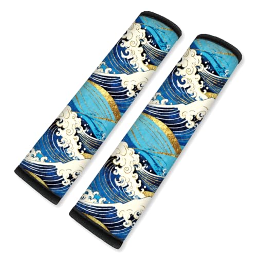 2Pcs Soft Auto Seat Belt Cover Pads, Ocean Wave Car Seatbelt Shoulder Cushion for Comfortable Driving, Compatible with All Cars' Seatbelt and Backpack Straps 11x2.4inch - color: Ocean Wave