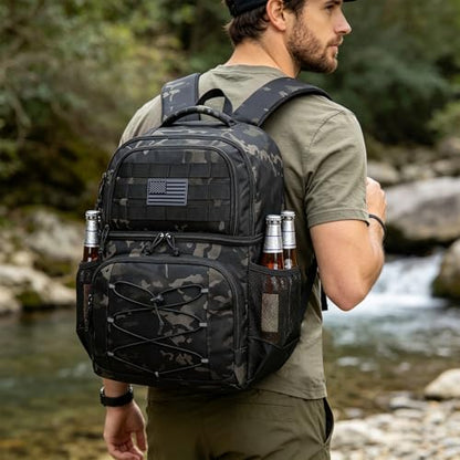 Tactical Double Deck Cooler Backpack for Men, Insulated Cooler Bag with 2 Compartment, 36 Cans Soft Military Insulated Lunch Backpack Waterproof Leakproof for Beach, Camping, Picnic, Hiking - color: Camo