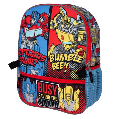 AI ACCESSORY INNOVATIONS Transformers 5 PC Backpack Set, Bumblebee & Optimus Prime School Bag 16”, Blue & Red - color: Transformers