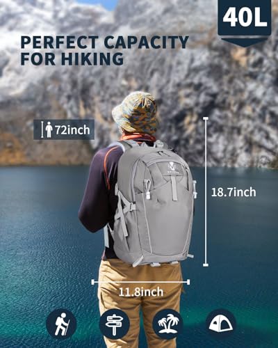 Hiking Backpack 40L Lightweight Waterproof Daypack for Men Women Outdoor Camping Mountaineering Trekking Travel Bag - color: Grey