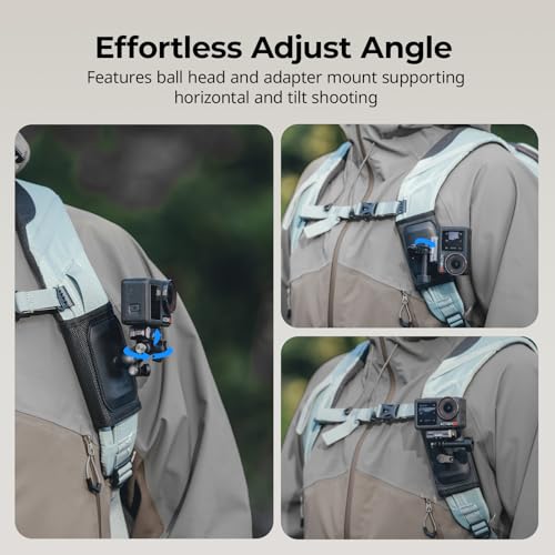 SMALLRIG Backpack Strap Mount for GoPro Hero 13/12/11, for DJI Osmo Nano Action 6/5 Pro/4/Pocket 3, for Insta360 X5/4/3/Ace Pro 2, Hook and Loop Fastener Clip Mount with Ball Head Adapter Base -5721 - style: Backpack Strap