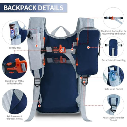 Hiking Backpack 10L/15L Small Daypack Lightweight Packable Travel Foldable Water Resistan for Women Men (Navy Blue, 15L) - color: Navy Blue, size: 15L