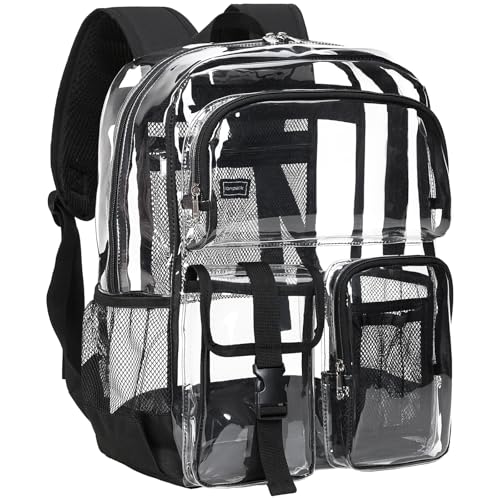 Vorspack Clear Backpack for School - Heavy Duty Transparent Bookbag for Girls Boys Large See Through backpacks for Work, College, Travel - Black - color: Black, size: Large