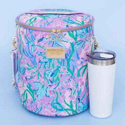 Lilly Pulitzer Insulted Backpack Cooler Large Capacity, Pink/Blue Portable Soft Cooler Bag for Picnics, Beach, Pool, Hiking, Seacret Escape