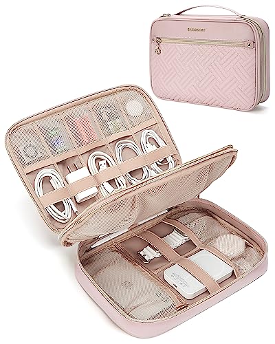 BAGSMART Electronic Organizer Case - Double Layer Cord and Tech Travel Organizer Bag for Charging Cables, Pink - color: Pink