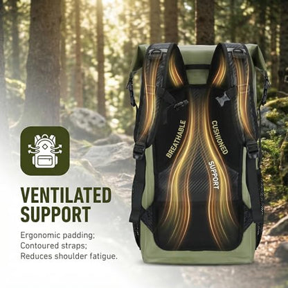 100% Waterproof Roll-Top Dry Bag Backpack with Front Splash-Proof Pocket, Lightweight Floating Pack for Kayaking, Hiking & Travel,35L (Green-black) - color: Green-black