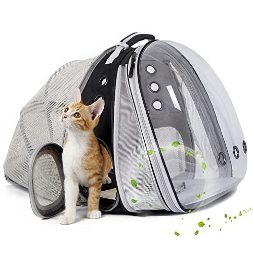 Dual Expandable Cat Backpack Carrier, Fit up to 20 lbs, Expandable Pet Carrier Backpack for Large Fat Cat and Small Puppy - color: Black