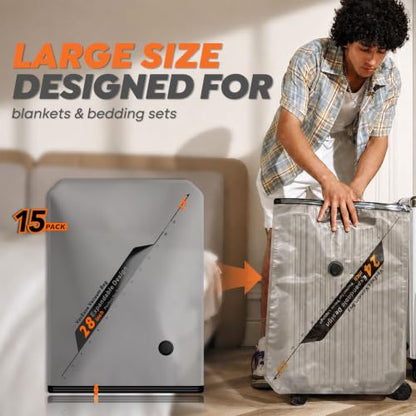 Rechargeable Wireless Pump Travel Storage Bags Set - 15 Pack Large Size Vacuum Bags for Travel & Home, Space-Saving Compression Packing for Clothes, Blankets & Bedding - size: 15 Large Size