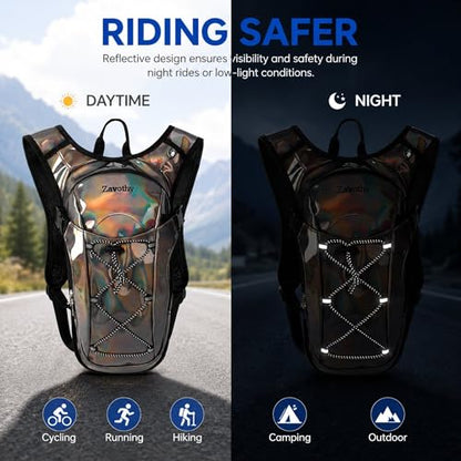Reflective Hydration Backpack, Hydration Pack - Water Backpack with 2L Hydration Bladder, Essential for Festivals - Rave Hydration Pack for Hiking, Running, Cycling, and Festivals - color: Brown