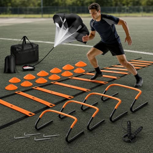 Qianly Multicolor Agility Ladder Set, Speed Agility Kit for Football Training, 12 Piece Speed Training Equipment for Kids, Full Training Set