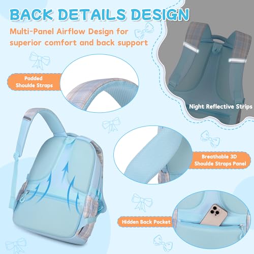 Girls Backpack, 17-Inch Bookbag for Middle & Elementary School, Kawaii Kids Backpack for Girls Ages 6-12(Blue) - color: Blue