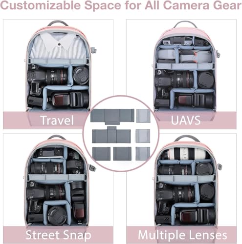 BAGSMART Camera Backpack, DSLR SLR Camera Bag Backpack Fits 15.6 Inch Laptop, Waterproof Camera Case for Photographers and Women,with Rain Cover,Tripod Holder,Pink - color: Pink, size: Large