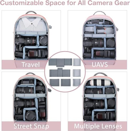BAGSMART Camera Backpack, DSLR SLR Camera Bag Backpack Fits 15.6 Inch Laptop, Waterproof Camera Case for Photographers and Women,with Rain Cover,Tripod Holder,Pink - color: Pink, size: Large