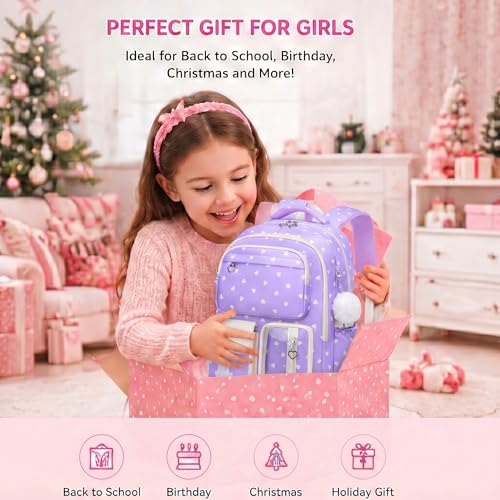 3PCS Kids Backpack Set, School Backpack with Lunch Bag & Pencil Case, Lightweight Waterproof Bookbag for Kids (Purple Heart) - color: Purple Heart