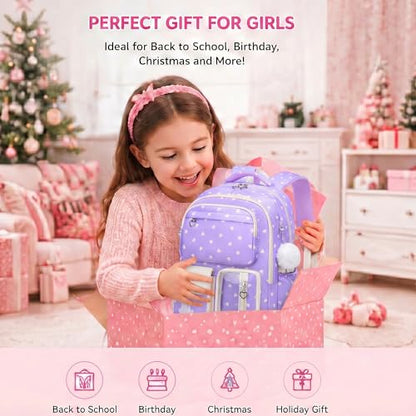 3PCS Kids Backpack Set, School Backpack with Lunch Bag & Pencil Case, Lightweight Waterproof Bookbag for Kids (Purple Heart) - color: Purple Heart