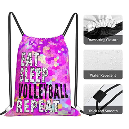 Drawstring Backpack Gym String Bag Sports Drawstring Sackpack For Women Men - color: New Eat Sleep Volleyball Repeat