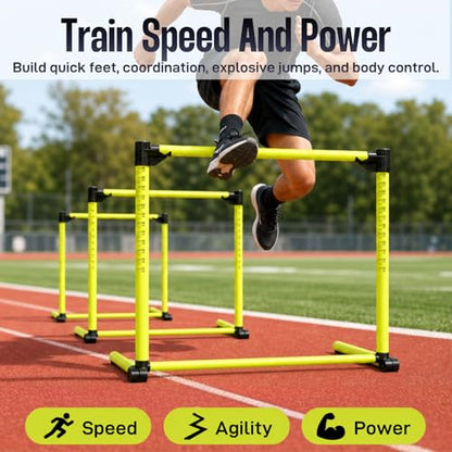 3 Pack Adjustable Height Hurdles Training Equipment, Agility Speed Jumping Training Equipment for Basketball Soccer Football Dogs, Indoor & Outdoor, Detachable Hurdles Track and Field(Green)