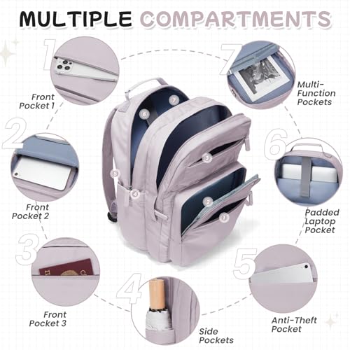 Casual Laptop Backpack for Women Work Travel Daypack Bags, Lightweight Waterproof Backpacks with 2 Large Main Compartments, Anti Theft Slim Sturdy Back Pack, 15” Laptop Sleeve, Pink - color: Pink
