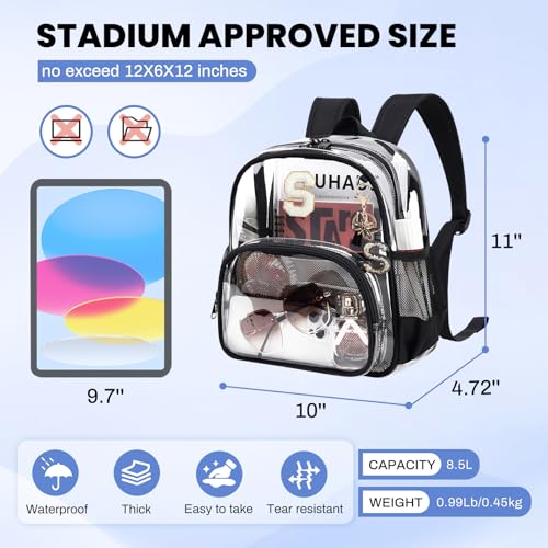 PIG PIG GIRL Clear Backpacks for Stadium Events Approved 12×6×12 Clear Bookbag for Women Mini Transparent Letter Back Pack, Black, Letter-S - color: Black, style: S