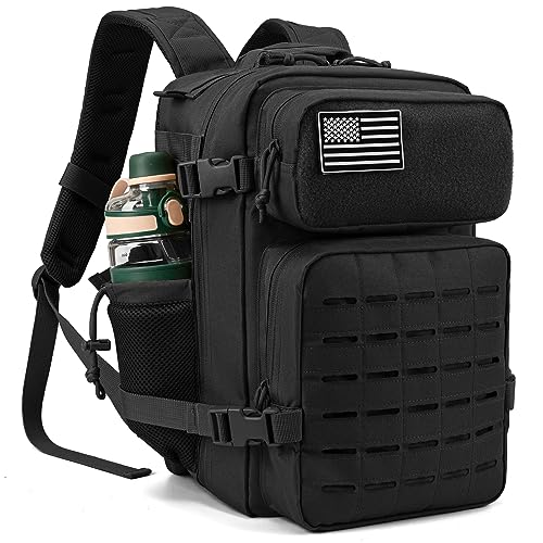 QT&QY 25L/45L Military Tactical Backpack For Men Molle Daypack 3 Day Bug Out Bag Hiking Rucksack With Bottle Holder - color: 25l Black