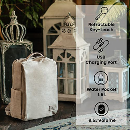 Nordace Siena II Mini Smart Backpack for Everyday Use with USB Charging Port, Water Resistant - Sleek Laptop Backpack for Daily Tasks, Work, and Casual Adventures (Beige)