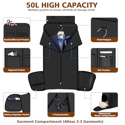 Convertible Garment Bags for Travel - Carry on Garment Duffle Bag with Backpack Straps for Men Women, 4 in 1 Large Travel Duffel Bags with Shoes Compartment Hanging Suit Dress Weekender Bag 3pcs Set - color: D2-Black