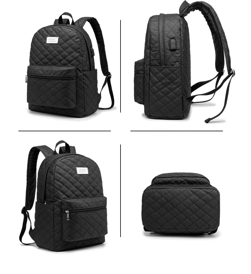Kinmac Water Resistant Laptop Backpack with USB Charging Port for Laptop Up to 15.6 Inch (Embroider) - color: Black Embroider