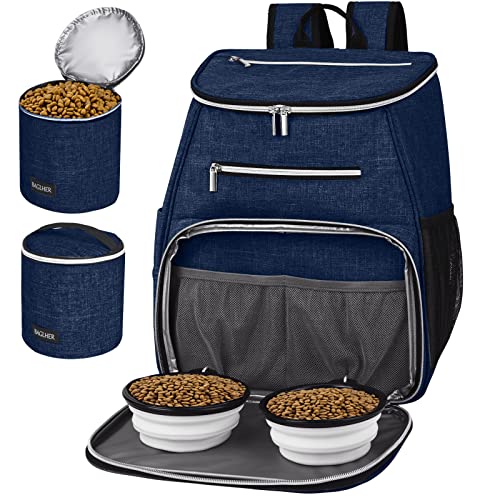 BAGLHER丨Dog Travel Bag Backpack, Airline Approved Pet Supplies Backpack, Dog Travel Bag with 2 Silicone Collapsible Bowls and 2 Food Baskets Dark Blue - color: Dark Blue