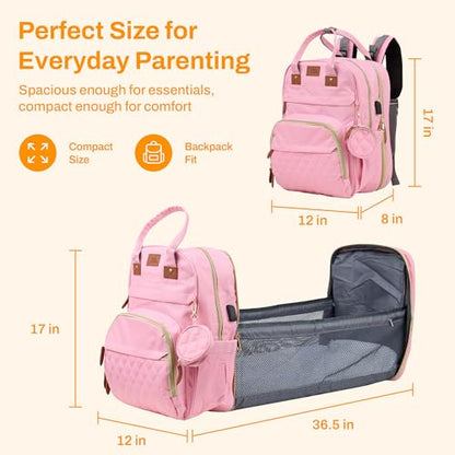 Diaper Bag Backpack with Changing Station – Large Baby Diaper Bag with 19 Pockets, USB Port, Waterproof, Insulated Bottle Holders, Stroller Straps – Travel Maternity Bag – Pink - color: Pink