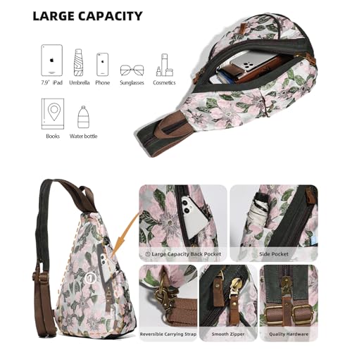 KL928 Canvas Sling Bag - Small Crossbody Backpack Shoulder Casual Daypack Rucksack for Men Women(Embroidery Pink) - color: Canvas-embroidery Pink