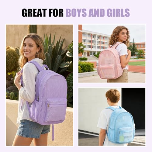 COVAX Heavy Duty Mesh Backpack, See Through College Backpack with Padded Shoulder Straps for Swimming, Outdoor Sports - color: Black