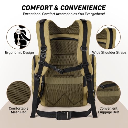 SHARKMOUTH Baby Diaper Bag for Men - Large Military Daddy Gear Backpack with Changing Pad for Travel Camping Hiking - Army Style for Active Dad Tan - color: Tan W/ Changing Pad