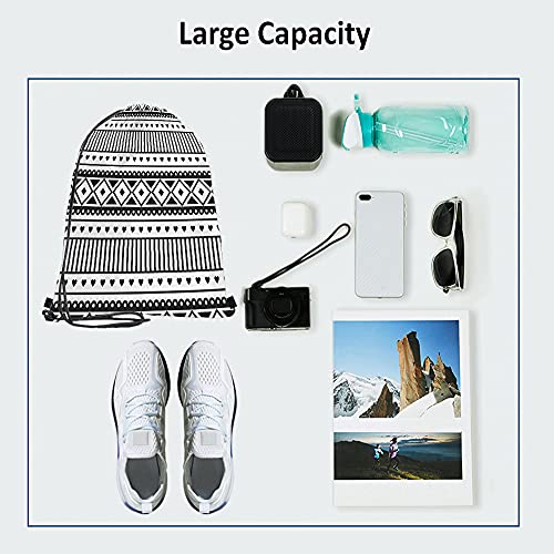 Ethnic Pattern Drawstring Bags Backpack Bag Black And White Southwest American Aztec Heart Sport Gym Sack Drawstring Bag String Bag Yoga Bag for Men Women - color: Multi-a83
