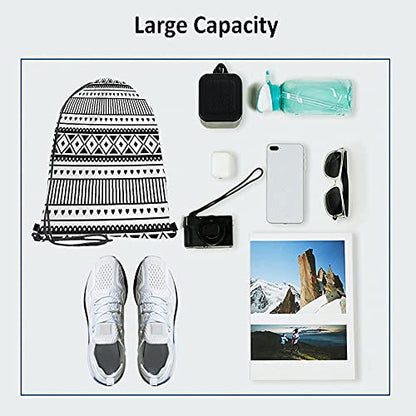 Ethnic Pattern Drawstring Bags Backpack Bag Black And White Southwest American Aztec Heart Sport Gym Sack Drawstring Bag String Bag Yoga Bag for Men Women - color: Multi-a83