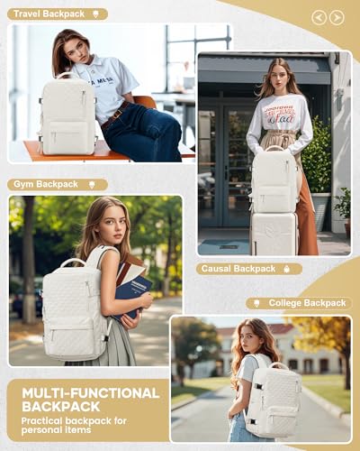 WONHOX Travel Vacuum Storage Backpack with Air Pump Vacuum Seal Compression Space Saver Bags Clothing Vacpack 18x14x8 inches Travel Bag Carry on Personal item Laptop Work Backpacks Women Men Beige - color: A5-beige-(with Air Pump)