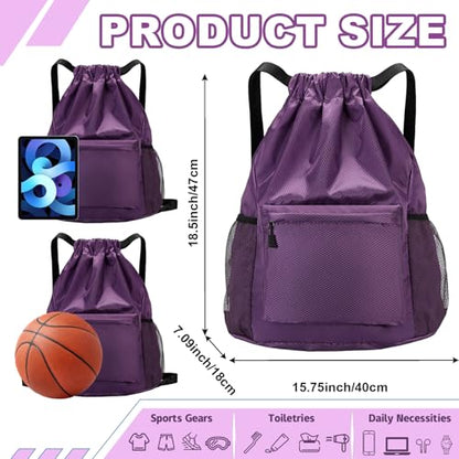 Tygelluis Drawstring Backpack, Waterproof Gym Bag with Water Bottle Pocket for Women Men, Pull String Sport Bag for Swim, Soccer and Basketball,Purple - color: Purple1