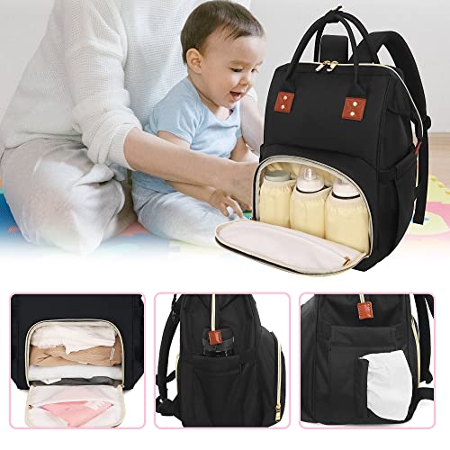 Femuar Diaper Bag Backpack Multifunction Maternity Nappy Baby Bag for Girls & Boys Large Capacity Travel Diaper Bags Dark Black - color: Dark Black