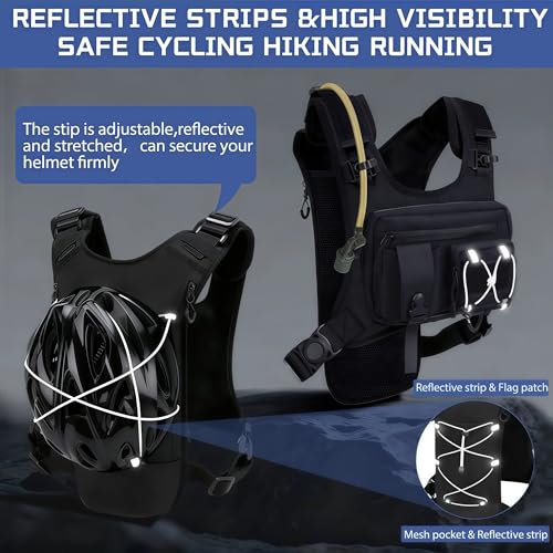 Sling Vest Chest Bag with 2L Water Bladder Gear Holster Running Vest Hydration Backpack Lightweight Adjustable Daypack Reflective Bag for Hiking Running Cycling Race Marathon for Women Men