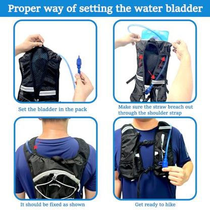 Hydration Backpack with 2L Hydration Bladder Lightweight Water Backpack Climbing Pouch for Hiking Hydration Pack for Running Cycling Hiking - style: Gray
