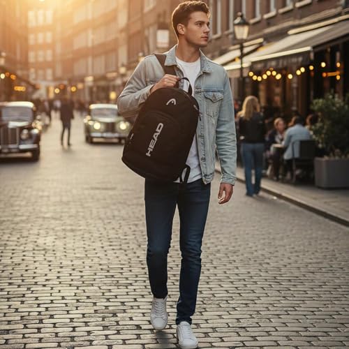 HEAD Gym Tennis Backpack for Men with Shoes Pocket Fits 15.6 inch Laptop - color: Black With Bottom Pocket