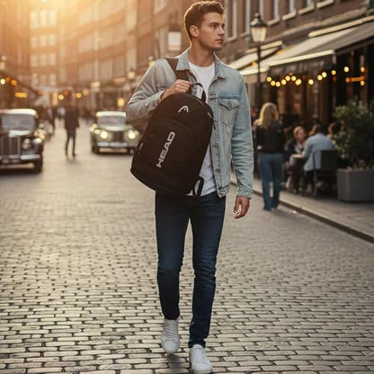 HEAD Gym Tennis Backpack for Men with Shoes Pocket Fits 15.6 inch Laptop - color: Black With Bottom Pocket
