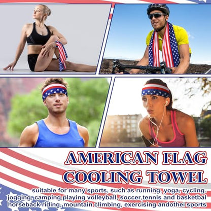 12 Pack 250th Anniversary Patriotic Cooling Towel with American Flag 40" x 12" Cooling Neck Wraps Microfiber Instant Cool Towel Red White Blue Workout Towels 4th of July Party Supplies