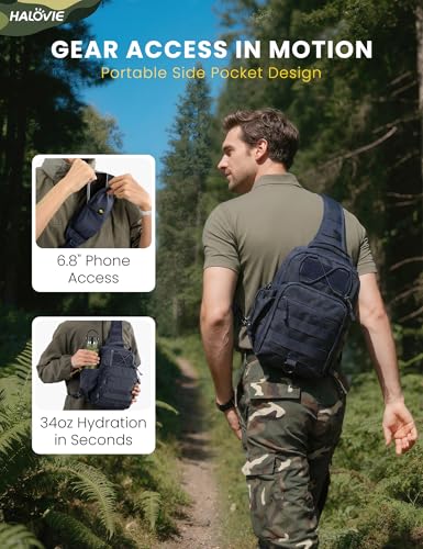 HALOVIE Anti-theft Tactical Sling Bag RFID Navyblue Military Shoulder Bag with Phone Pack EDC Molle Crossbody Bag for men - color: Navyblue