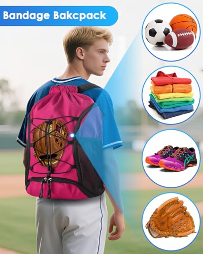 BROTOU Soccer Bags, Football Backpack, Volleyball Bag, Drawstring Soccer Backpack with Ball and Shoe Compartment - color: Pink