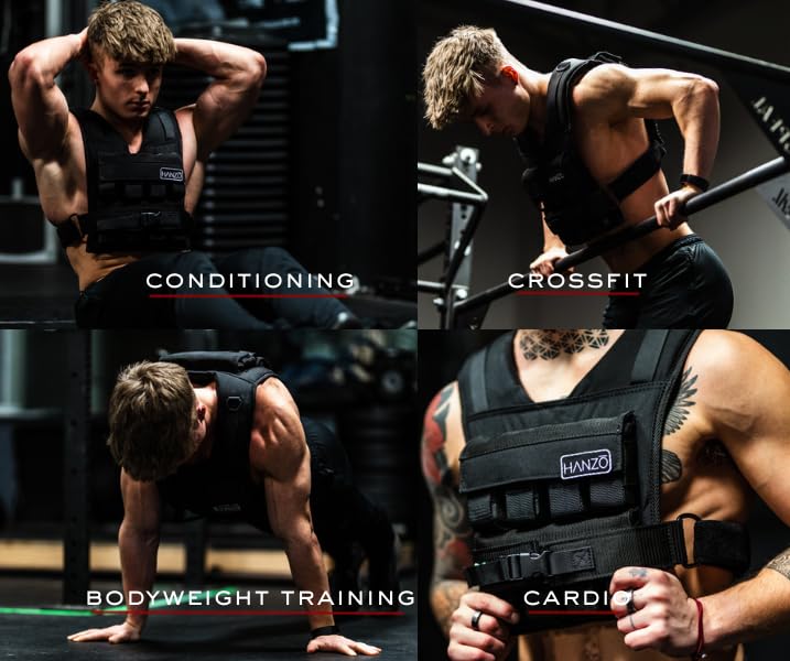 HANZO Weighted Vest for Men & Women 25lbs | 35lbs | 45lbs | 65lbs | Weight Vest With Removable Iron Weights, Adjustable Heavy Duty Weighted Workout Vest for Calisthenics & Fitness Training - size: 25 lbs