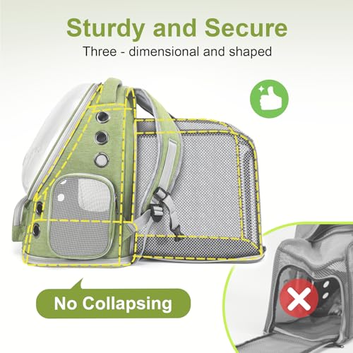 Cawypety Expandable Cat Backpack,Cat Bubble Backpack Carrier for Carrying Cats, Pets and Small Dogs,Airline-Approved,Designed for Travel, Hiking, Walking,Car - color: Square Expandable- Green