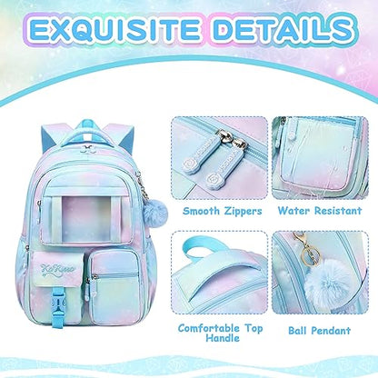 PIG PIG GIRL Kids Backpack for Girls - School Bags for Middle School Students - Book Bag for Elementary Primary - Blue - color: Blue